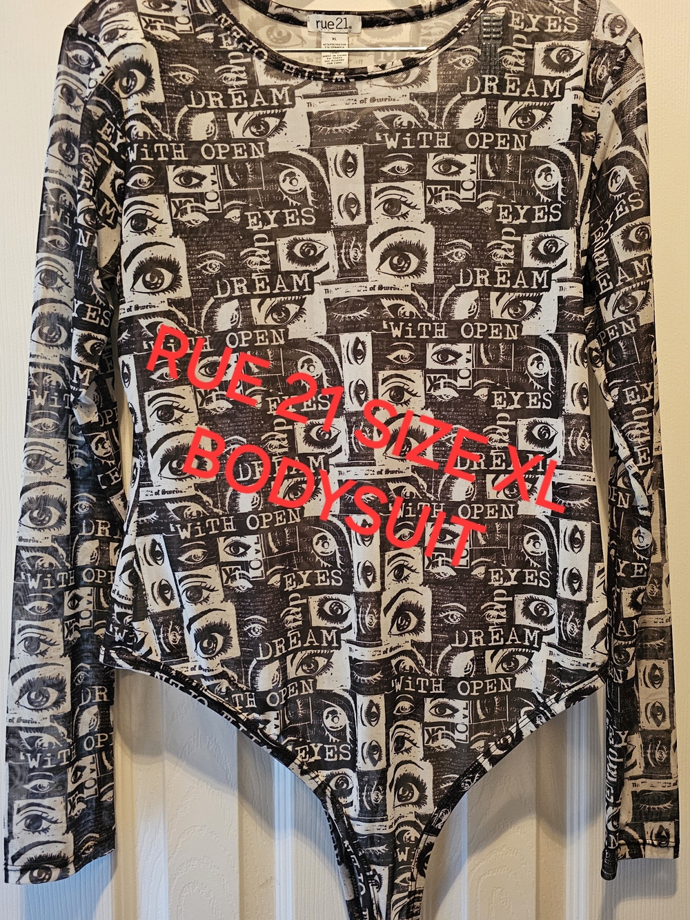 Rue21 Black & White Eye Print Long-Sleeve Bodysuit